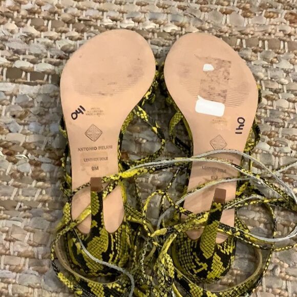 ANTONIO MELANI Vaylyn Snake Print Leather Lace Up Sandal Yellow Black sz 9 - Picture 7 of 10